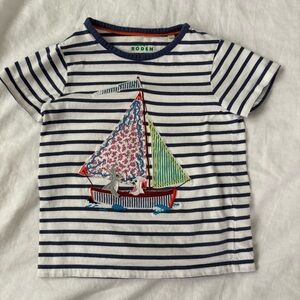 Mini Boden 4-5Y Rabbit Applique Short Sleeve T shirt stripes easter bunnies boat